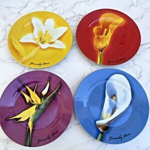 Vintage Givenchy Paris Les Fleurs Porcelain Plates , Set of 4 Mint Condition